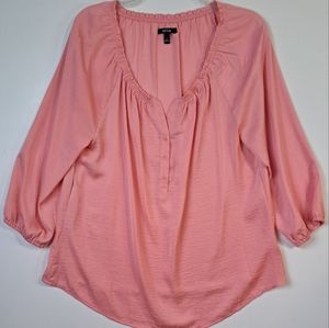 Apt 9 Blouse Women's Large Coral Silky Flowy Raglan Sleeve